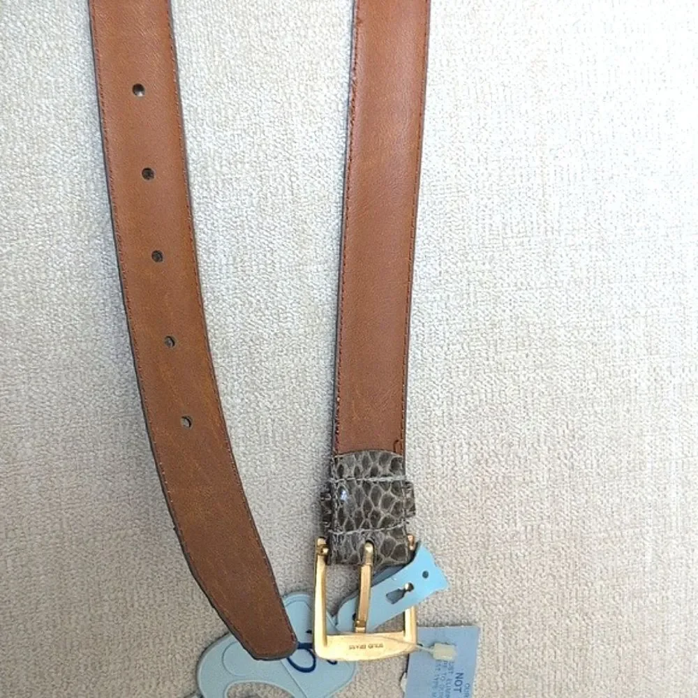 Vintage NWT Classic Green Snakeskin Leather Women's Belt Solid Brass Buckle